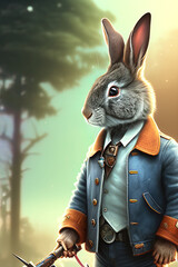 Wall Mural -  highly detailed matte painting stylized three quarters portrait of an anthropomorphic rugged happy rabbit