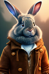 Wall Mural -  highly detailed matte painting stylized three quarters portrait of an anthropomorphic rugged happy rabbit