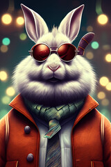 Wall Mural -  highly detailed matte painting stylized three quarters portrait of an anthropomorphic rugged happy rabbit