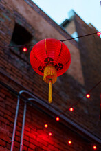 Chinese Lantern In A Small Town Brick Alley, Downtown Victoria, British Colombia
