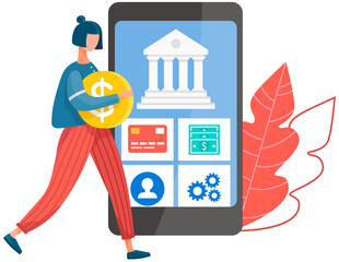 Aufkleber - online banking application. phone with online payment mobile app interface, atm, money transfer, fin