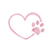 Pink Heart With Paw Print. Happy Valentine's Day Design