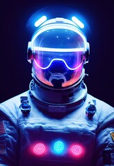 Wall Mural - A fictional person, not based on a real person. Portrait of an fictional astronaut in a spacesuit. High-tech astronaut from the future. The concept of space travel. Generative AI