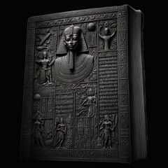 Ancient Egyptian book of the dead. Fantasy book, black book with mummies. AI