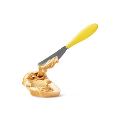 Wall Mural - peanut butter spread with a knife on a white background