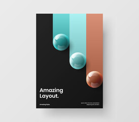 Wall Mural - Trendy realistic spheres journal cover layout. Bright booklet design vector template.