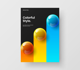 Premium realistic spheres booklet concept. Amazing company brochure vector design layout.