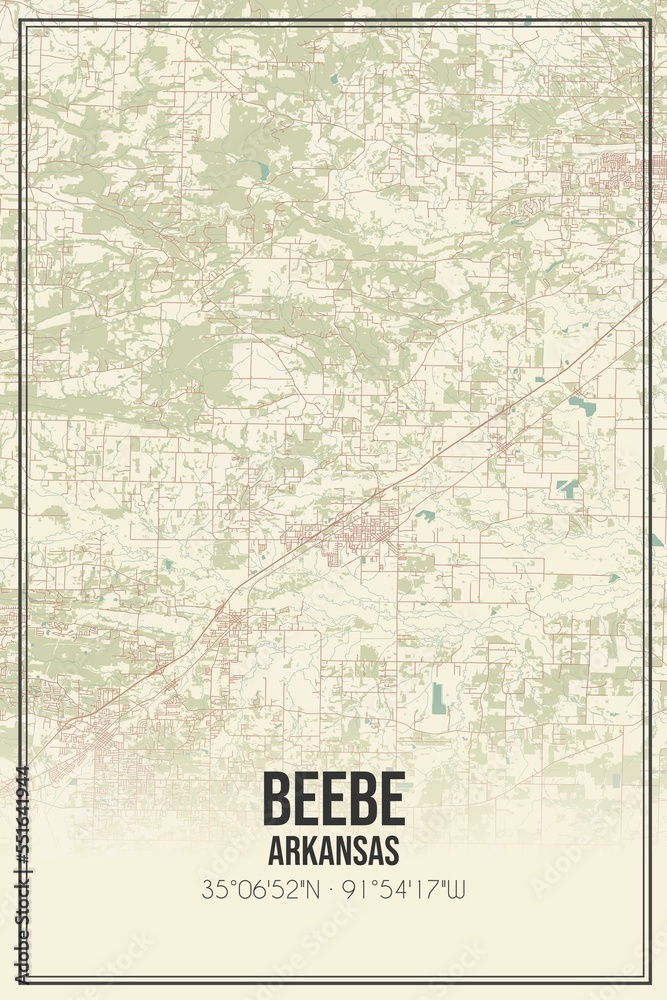 Retro US city map of Beebe, Arkansas. Vintage street map. Stock ...