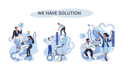 Wall Mural - Reaching solution as result of work of business team. Startup employees. Goal thinking. Cooperation construction by agency create team. Creative successful management metaphor, decision and teamwork