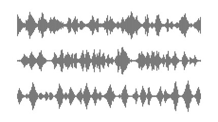 Poster - Black sound wave bars set. Music, podcast, audio track samples or voice messages. Equaliser elements collection. Diagram, chart or signal concepts. 