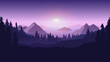Night landscape vector illustration - Dark nature scene with full moon hanging low in background, with purple, lilac and black colours