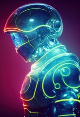 Wall Mural - A fictional person, not based on a real person. Portrait of an fictional astronaut in a spacesuit. High-tech astronaut from the future. The concept of space travel. Generative AI