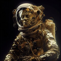 Wall Mural - A fictional person, not based on a real person. Portrait of an fictional astronaut in a spacesuit. High-tech astronaut from the future. The concept of space travel. Generative AI