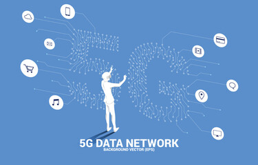 Poster - Silhouette man wear VR glasses with circuit board style shaped 5G mobile networking. Concept of digital virtual reality technology and AR .