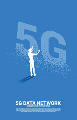Poster - Silhouette man wear VR glasses with pixel 5G mobile networking. Concept of digital virtual reality technology and AR .