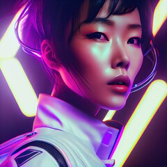 Wall Mural - A fictional person, not based on a real person. Portrait of an fictional astronaut in a spacesuit. High-tech astronaut from the future. The concept of space travel. Generative AI