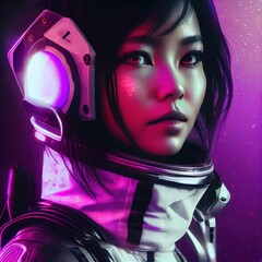 Wall Mural - A fictional person, not based on a real person. Portrait of an fictional astronaut in a spacesuit. High-tech astronaut from the future. The concept of space travel. Generative AI