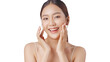 Studio shot Beautiful young Asian woman with clean fresh skin PNG file format transparent background.