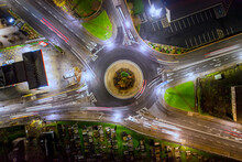 Busy Traffic On A Roundabout.
Top View, Light Trail Photography.
Joyce Roundabout. Galway, Ireland