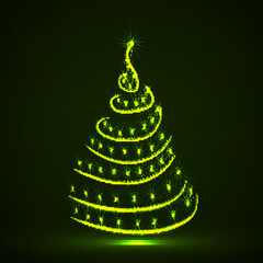 Poster - Abstract neon Christmas tree with glowing stars and strips