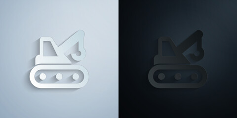 Poster - Caterpillar, construction, crane paper icon with shadow vector illustration