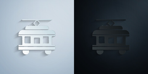 Poster - Tram Car, Train, passenger transportation paper icon with shadow vector illustration