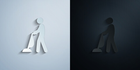 Poster - man vacuum cleaner paper icon with shadow vector illustration