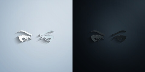 Poster - Realistic woman eyes black and white illustration paper icon with shadow vector illustration
