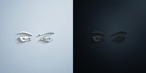 Poster - Realistic woman eyes black and white illustration paper icon with shadow vector illustration