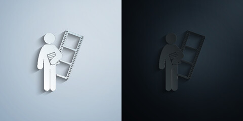 Poster - man with multimedia degree paper icon with shadow vector illustration