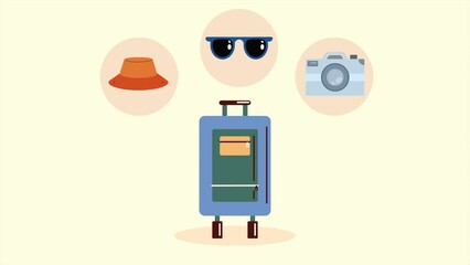 Sticker - suitcase with travel accessories animation