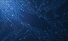Quantum Computer Technologies Concept. Futuristic Blue Circuit Board Background Vector. Modern Technology Circuit Board