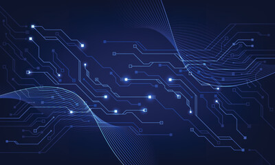 Poster - Modern technology circuit board texture background design. Waves flow. Quantum explosion technology. Quantum computer technologies concepts.