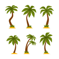 Palm Tree as Tropical Plant with Trunk Rested on Sand Vector Set