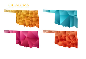 Wall Mural - Set of vector polygonal maps of Oklahoma. Bright gradient map of us state in low poly style. Multicolored Oklahoma map in geometric style for your infographics. Neat vector illustration.