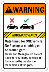 Automatic gate warning sign and label