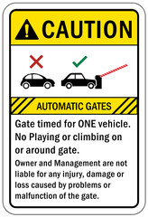 Automatic gate warning sign and label