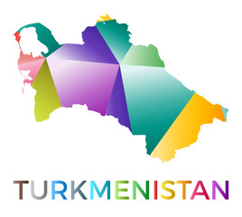 Bright colored Turkmenistan shape. Multicolor geometric style country logo. Modern trendy design. Captivating vector illustration.