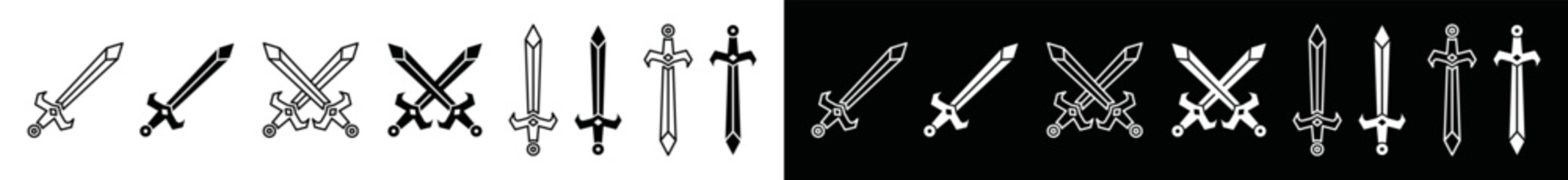 Swords icon vector. Simple swords in flat and outline icon. Cross sharp knight swords or blades for game, apps, and websites, symbol illustration