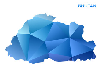 Wall Mural - Vector polygonal Bhutan map. Vibrant geometric country in low poly style. Captivating illustration for your infographics. Technology, internet, network concept.