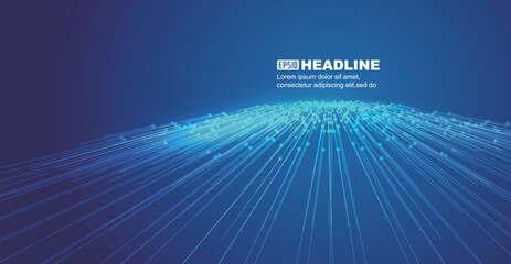 Poster - The blue dot line extends symmetrically to converge the big data vector background of Internet technology