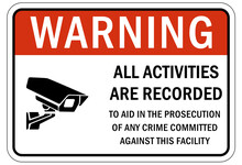 Security Surveillance Warning Sign And Labels, Property Under Surveillance Camera