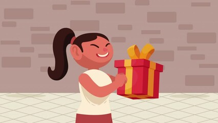 Poster - young happy woman with gift