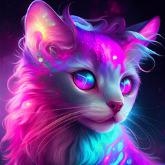 Neon rainbow anime kawaii cat