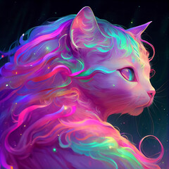 Neon rainbow anime kawaii cat