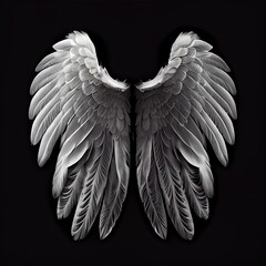  a black and white photo of a wing of a bird with white feathers on it's wings. generative ai