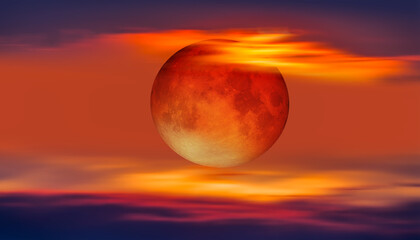 Fotobehang - Sunset sky with full moon in the clouds 