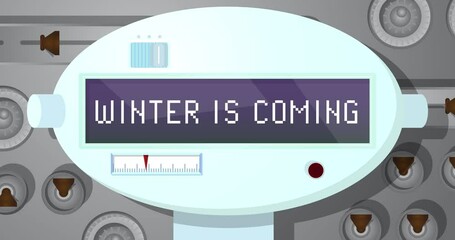Poster - Robot Eye Showing Winter is Coming Text. Animated video. Future Robotics Cartoon Animation.