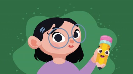 Sticker - little student girl with eyeglasses