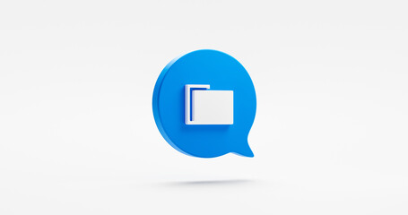 Fototapete - Archive folder web document 3d icon isolated on white background with blue speech bubble message data storage concept or business file directory project and information website stationery portfolio.